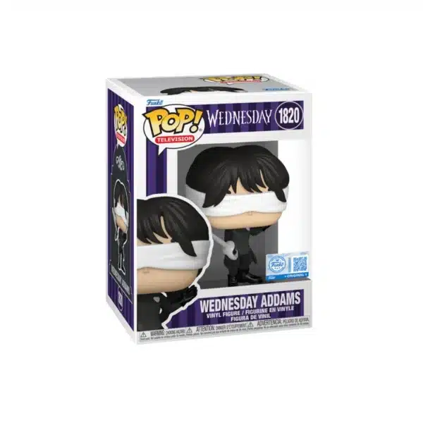 Funko wednesday Adams 1820 SE. La personaje aparece con los ojos vendados y espada en mano