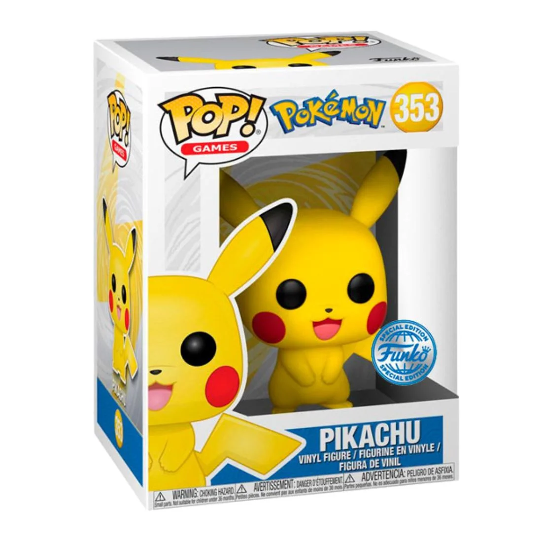 Funko Pop Pikachu 353 SE Pokémon en su caja original, vista lateral