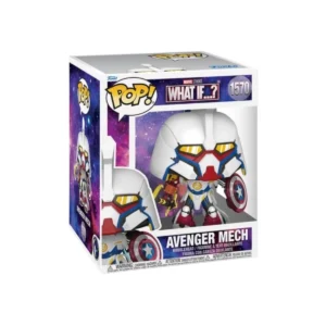 Este es un Funko de Avenger con el escudo en la mano y casco blanco.