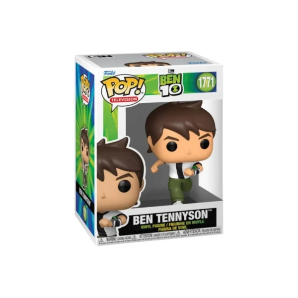 Funko de Ben tennyson de la famosa serie de dibujos Ben 10. Podemos ver al personaje corriendo con su muñeca izquierda lista para accionar el reloj y cambiar de forma