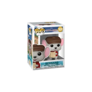 Es un Funko de un ratón con sombrero de color marrón y un libro en sus manos.