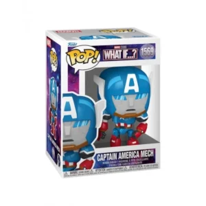 Este Funko es del Capitán américa y podemos ver el escudo en su mano y una A gigante en su casco.