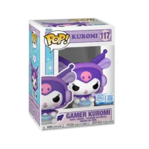 En este Funko Gamer Kuromi 117 SE se puede ver que esta sentada y con unos cascos en las orejas.
