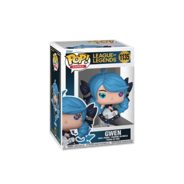 Este es el Funko de Gwen que es una muñeca de League of Legends con el pelo azul.