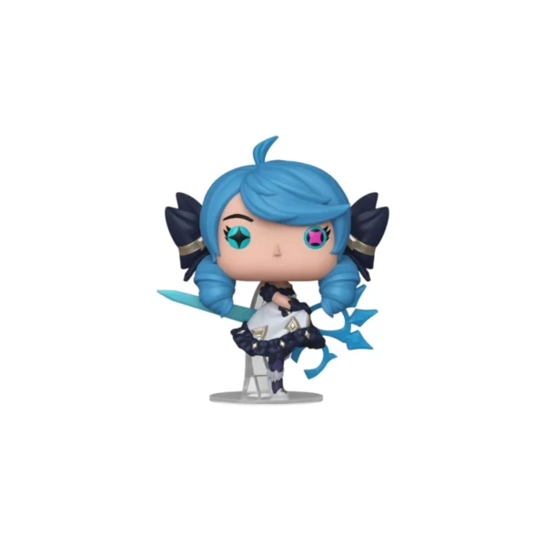 Este es el Funko de Gwen que es una muñeca de League of Legends con el pelo azul.