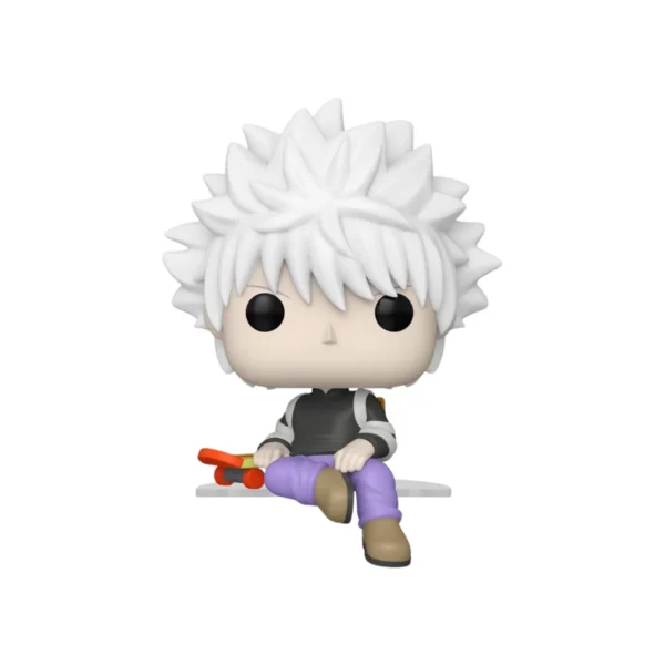 Funko de Killua Zoldyck 2089 de Hunter x Hunter. Killua aparece sentada con su monopatn al lado y su peculiar pelo blanco