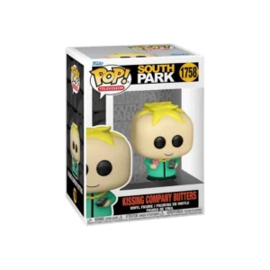 Este Funko Kissing Company Butters 1758 tiene el pelo amarillo y se observa también los ojos negros.