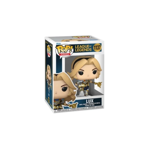 Este es el Funko de Lux que es la dama de League of Legends que tiene el pelo rubio