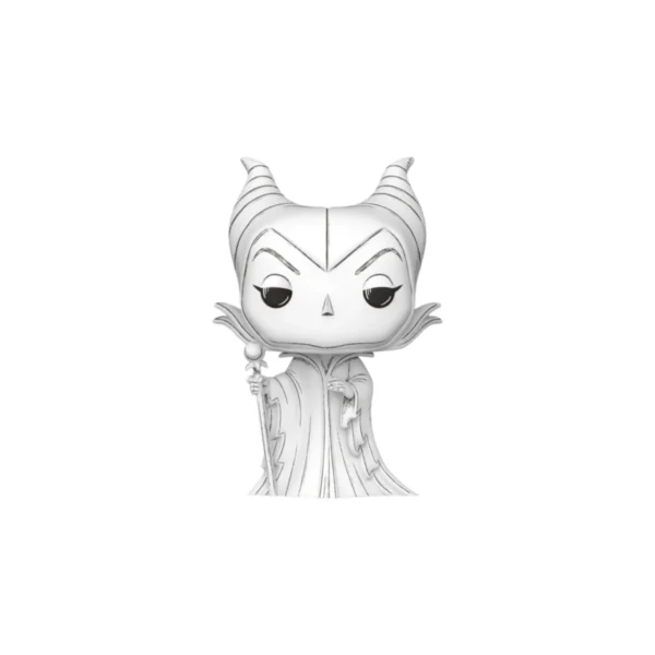 Este es el Funko de Maleficent y su color dominante es blanco, con ojos negros.