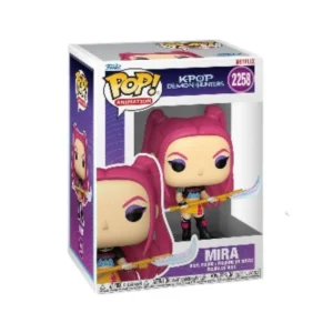 Este Funko Mira Demon Hunters 2258 K-Pop con coleta y el pelo rosa, además una botas.