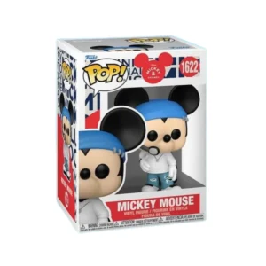 Esta figura es de Mickey Mouse con gorro azul, orejas negras y camiseta blanca.