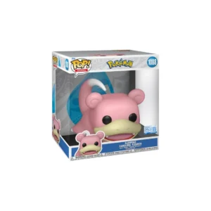 Este es un Funko de Slowpoke que muestra un color rosa y se ve en una posición de tumbado en el suelo.