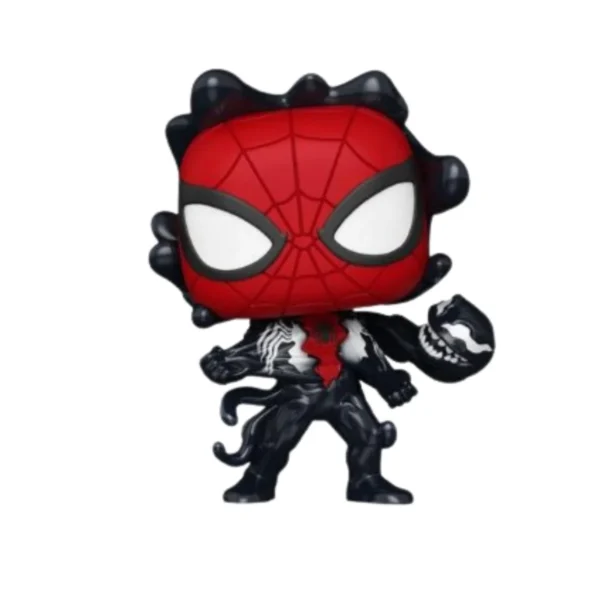 Este Funko de Spider Man se observa las tela arañas y su colores predominante son rojo y negro.