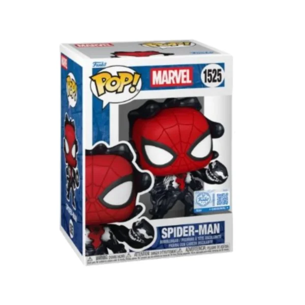 Este Funko Spider Man 1525 SE Marvel se observa las tela arañas y su colores predominante son rojo y negro.