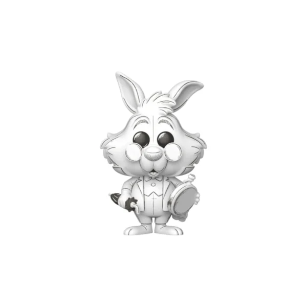 Este es el Funko de White Rabbit que es un conejo de color blanco y detalles negros.