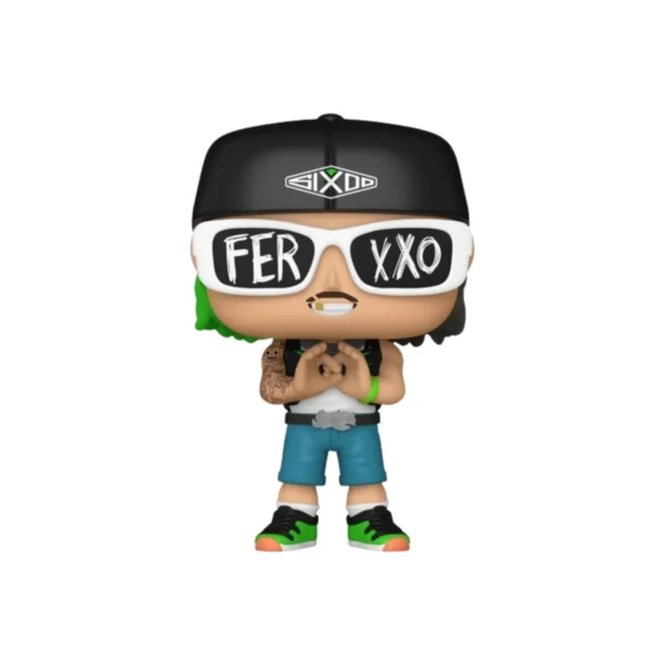 Este el el Funko de Ferxxo y vemos que tiene unas gafas con su nombre y la gorra hacia atrás.