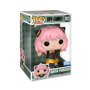 El Funko Anya Forger Jumbo 2023 SE resalta por su tamaño, sus grandes ojos llenos de vida, su expresión divertida, pelo rosa y su característico uniforme de la Academia Eden.