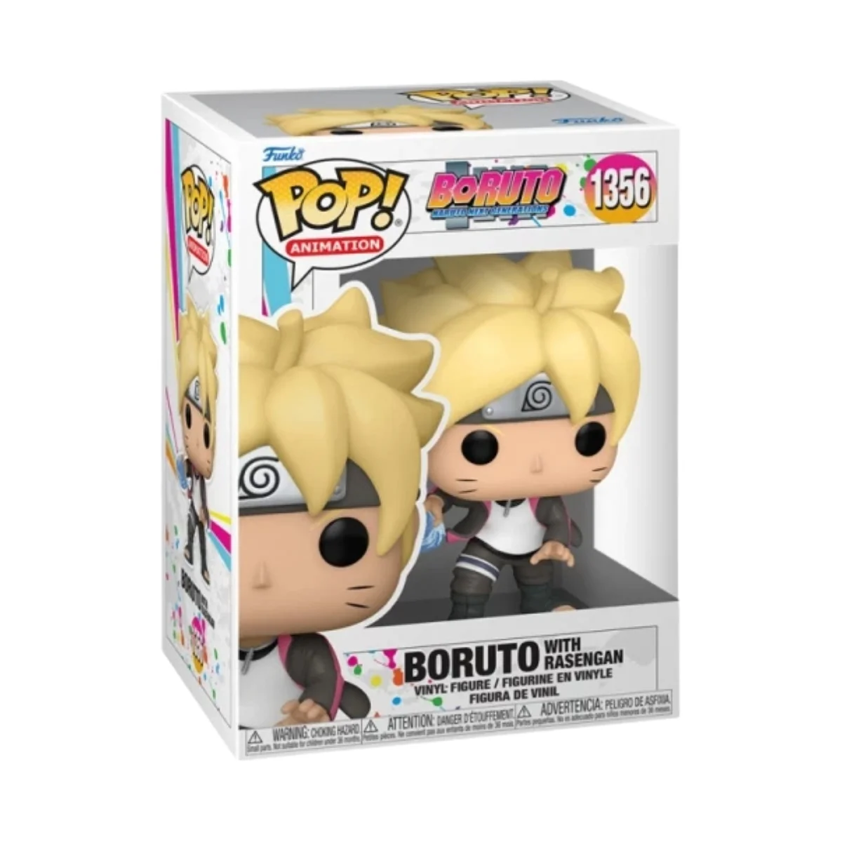 Este es el Funko de Boruto with Rasengan, el cual vemos que esta en posición de ataque y con su característico pelo amarillo.