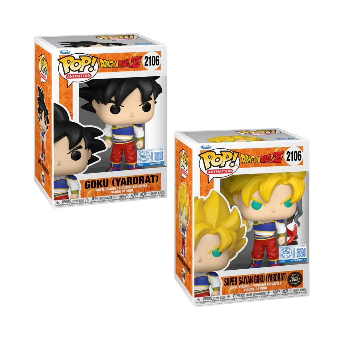 Este es el Bundle del Funko Goku Yardrat, este personaje es diferente en cada caja, uno con el pelo amarillo y otro con el pelo negro.