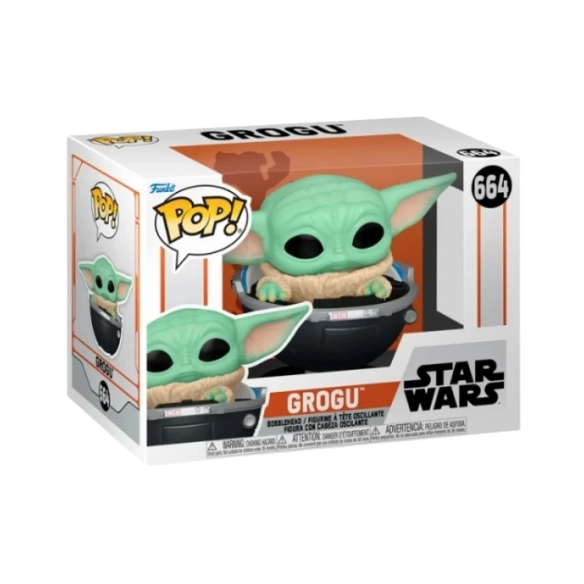Este es el Funko de Grogu 664 y en esta pieza vemos sus grandes orejas. Aparte el color de su cuerpo es de color verde.