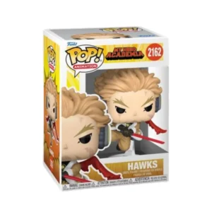 Este es el Funko de Hawks 2162 de My Hero Academia y lo vemos en una posición de ataque.