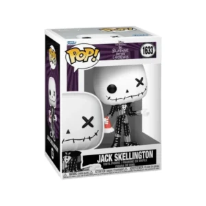 Este es el Funko Jack Skellington 1633 de Pesadilla antes de Navidad y vemos que es un esqueleto y lleva su característico traje de rayas.
