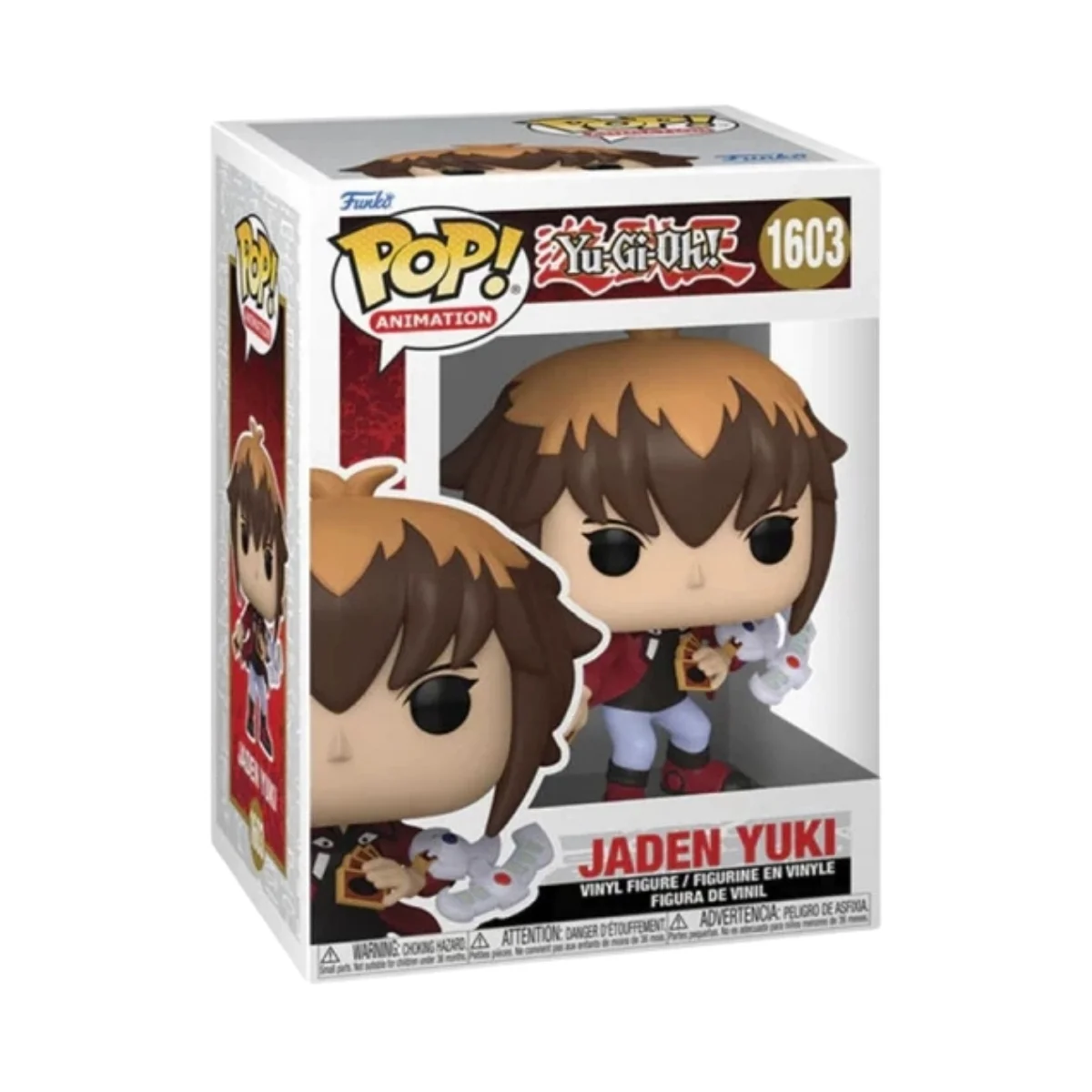 Este es el Funko de Jaden Yuki 1603 y en el vemos que lleva la típica chaqueta roja de Yu-Gi-Oh!