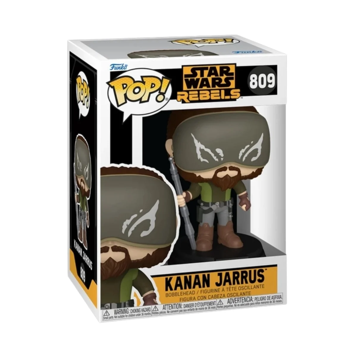 Funko Kanan Jarrus 809 Star Wars en su caja con vista frontal de la tienda de funkos online españa dreamspop