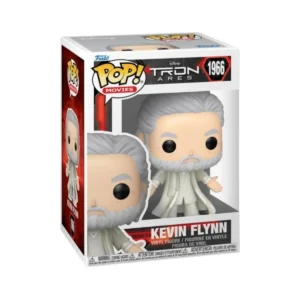 Este es el Funko de Kevin Flynn 1966 de Tron y vemos que tiene el pelo blanco y los brazos abiertos.