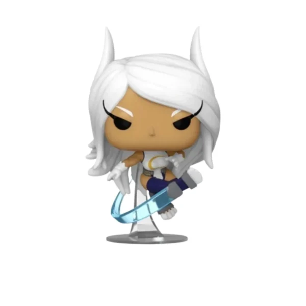 En este Funko de Mirko 1525 de la serie My Hero Academia, podemos observar que se dispone en una posición de ataque y con su pelo de color blanco.