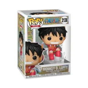 Este es el Funko de Monkey D. Luffy de One Piece y se ve con una sonrisa y el pelo de color negro.
