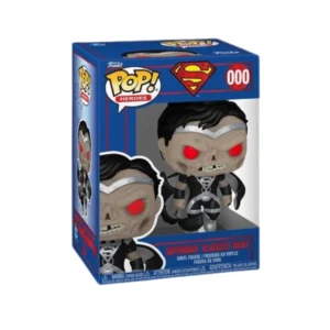 Este Funko Superman Blackest Night 000 vemos que tiene las botas de color plateado y los ojos de color rojo.