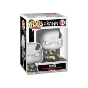 Este es el Funko Uno 57 las Tortugas Ninja onservamos que tiene una espada entre sus manos y los ojos blanco.