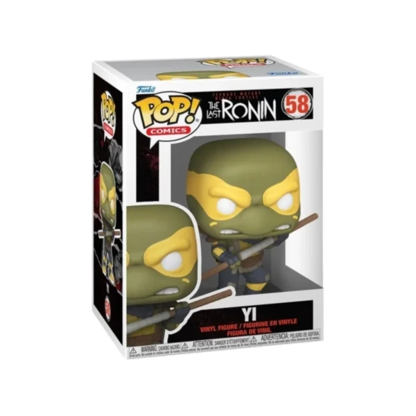 Este es el Funko YI 58 The Last Ronin de la serie de las tortugas Ninja vemos que es de color verde y tiene una espada en sus manos.