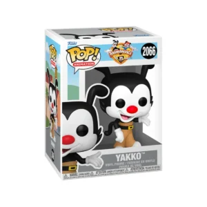 En este Funko Yakko 2066 Animaniacs vemos que Yakko tiene la cara blanca, las orejas negras y la nariz roja.