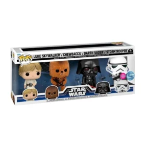 En esta imagen podemos ver el Funko 4 Pack Star Wars, destaca la presencia de 4 figuras que pertenecen a la saga.