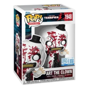 En esta imagen podemos ver el Funko Art The Clown 1948 SE de Terrifier 3. En esta pieza destaca el sombrero que lleva el personaje, además del cuchillo ensangrentado que tiene en la mano.