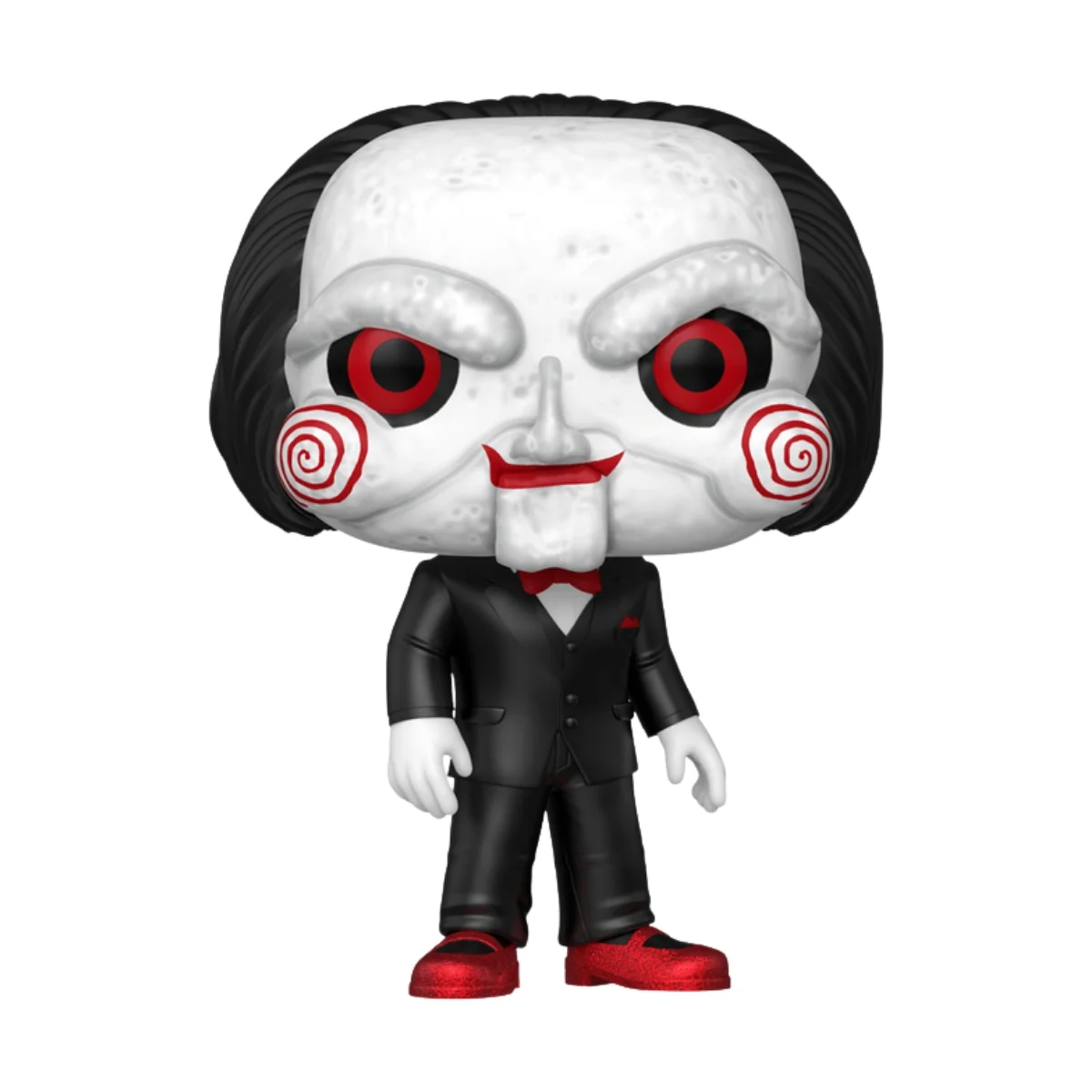 En esta imagen podemos ver el Funko Billy the Puppet 1823 SE Saw, en la figura destaca los zapatos de color rojos que lleva puesto.
