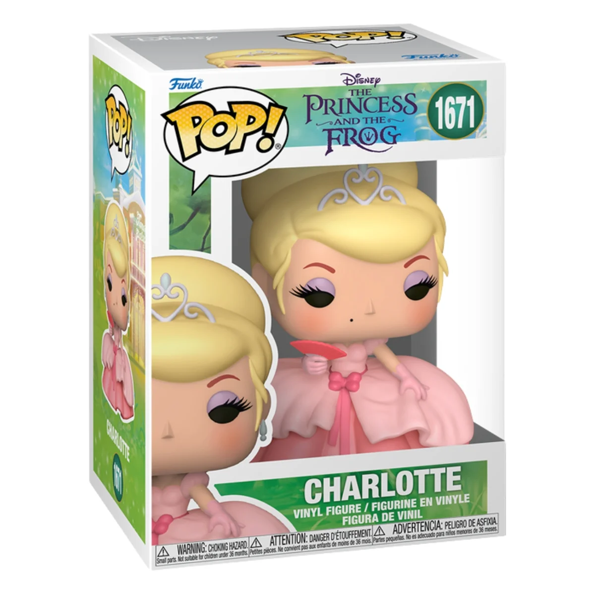 Funko Charlotte 1671 Disney en su caja con vista lateral de la tienda de funkos online spain dreamspop