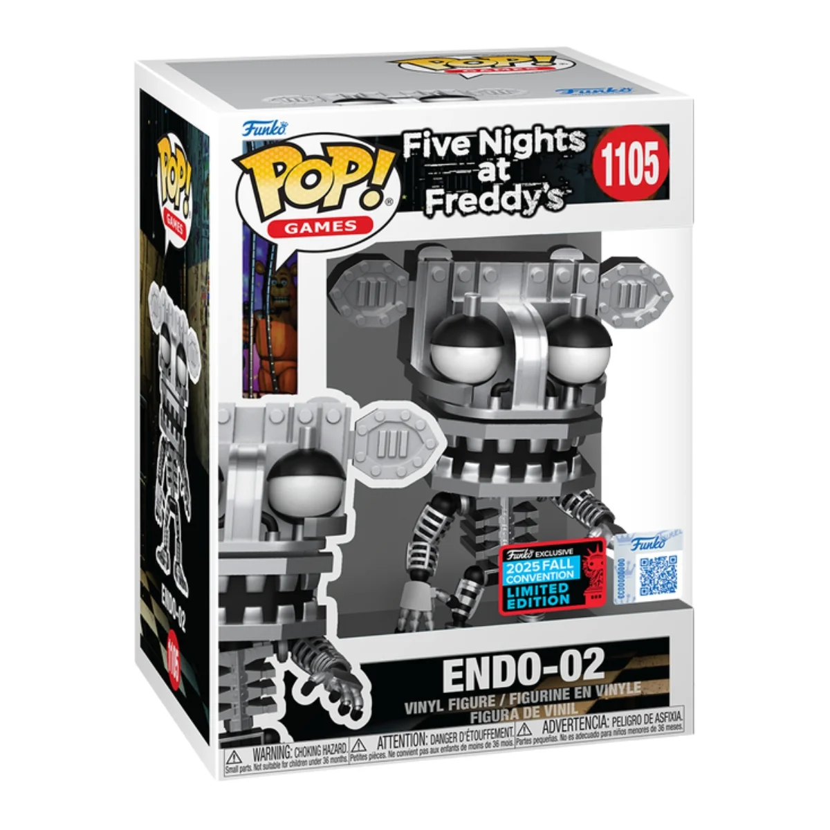 El Funko Endo-02 1105 NYCC 2025 de FNAF destaca por sus cables, ojos luminosos y textura metálica