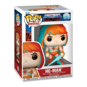 El Funko He Man 1775 de masters of the universe destaca por los colores naranja y azul en todo su cuerpo. Y por empuñar la Espada del Poder