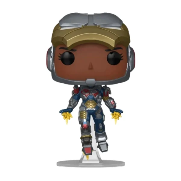 En esta imagen podemos ver el Funko Ironheart Model 4 1563 de Marvel. En esta pieza destaca como la figura esta suspendida en el aire.