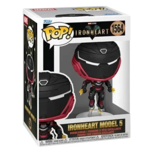 En esta imagen podemos ver el Funko Ironheart Model 5 1564 de Marvel. En esta figura destaca su traje que combina colores rojos y negros.