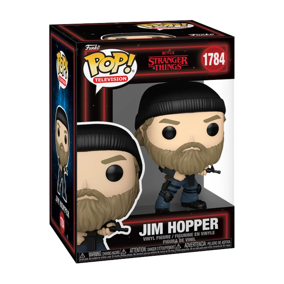 En esta imagen podemos ver el Funko Jim Hopper 1784 de Stranger Things, en esta figura destaca la pistola que lleva entre sus manos.