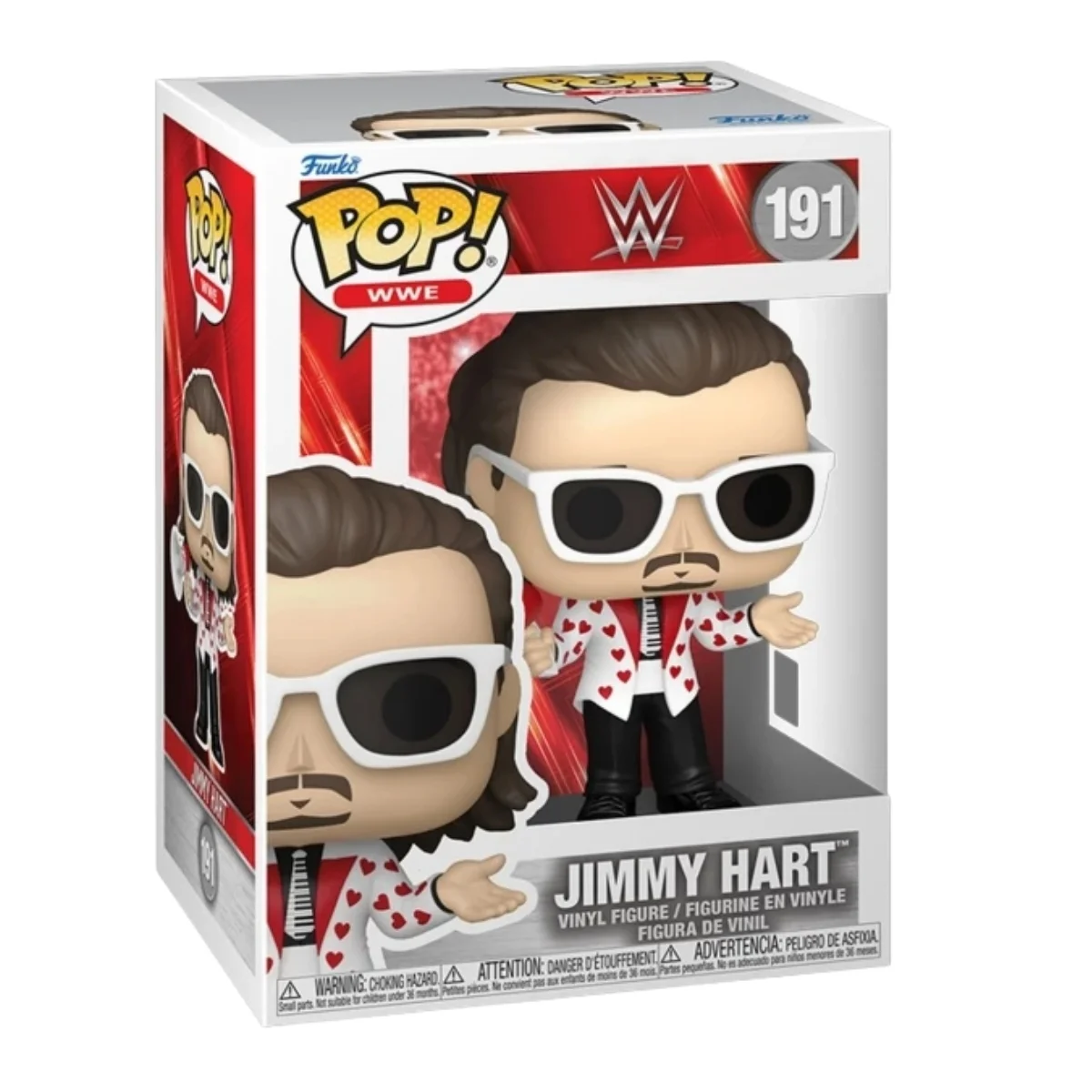 Funko Pop Jimmy Hart 191 WWE en su caja con vista lateral de la tienda de figuras coleccionables especialista en Funko Pop y youtooz online spain dreamspop
