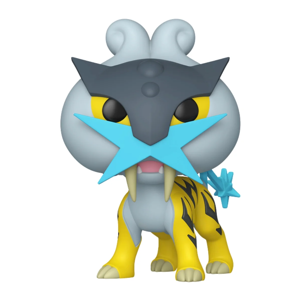 En esta imagen podemos ver el Funko Jumbo Raikou 1104 NYCC 2025, en la pieza de este Pokémon destaca la combinación de colores azules y amarillos.