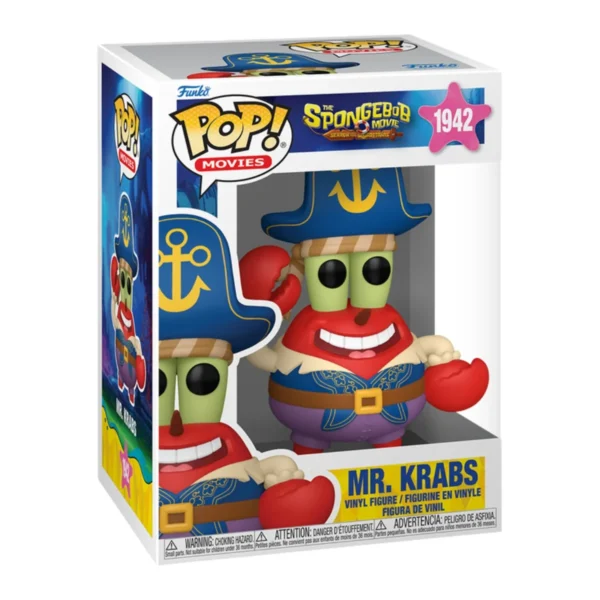 El Funko Mr Krabs 1942 destaca por su gran sonrisa, clásico uniforme azul y su cinturón marron