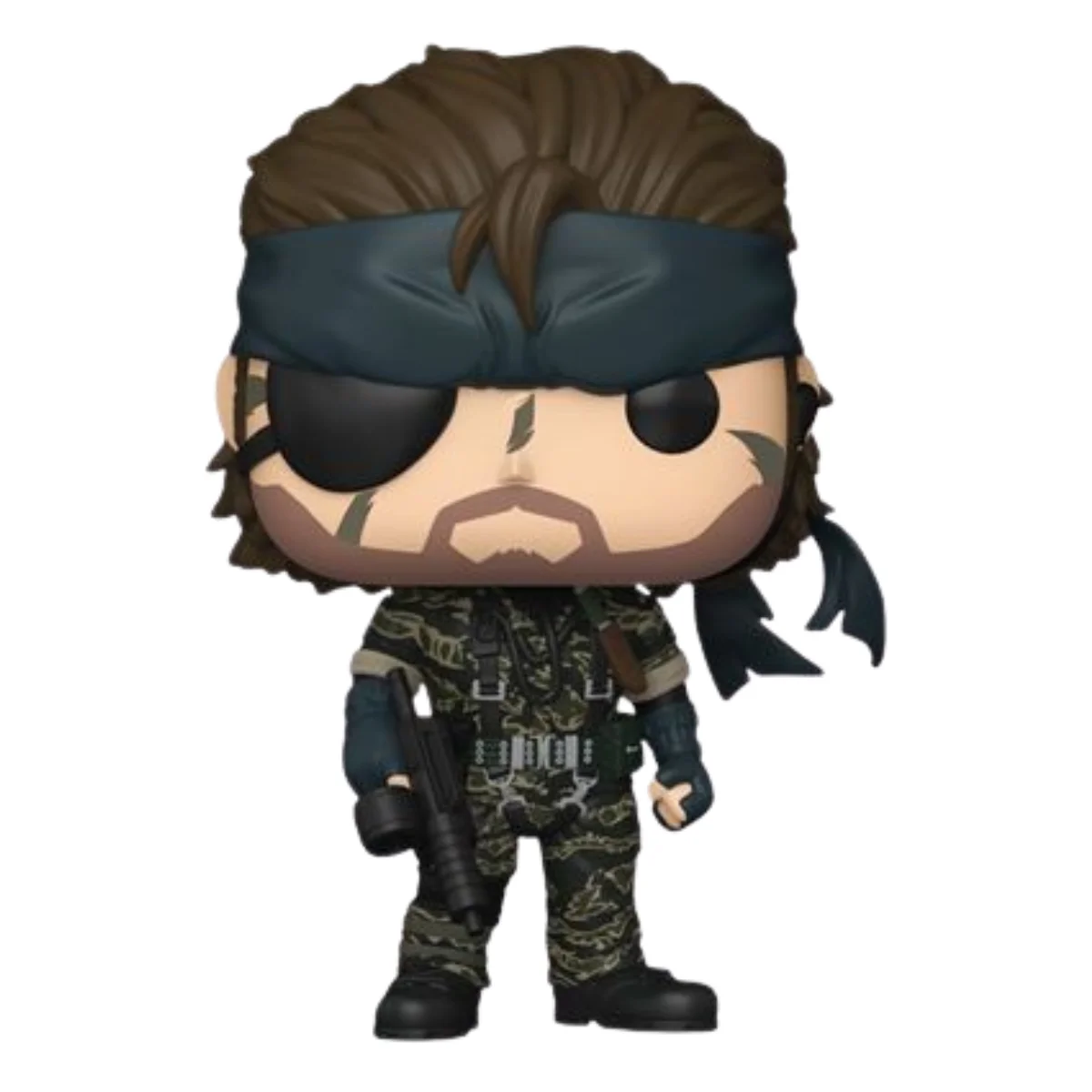 En esta imagen podemos ver el Funko Naked Snake 1159 SE Metal Gear Solid. En esta pieza destaca el parche que tiene en el ojo y su cinta en el pelo.