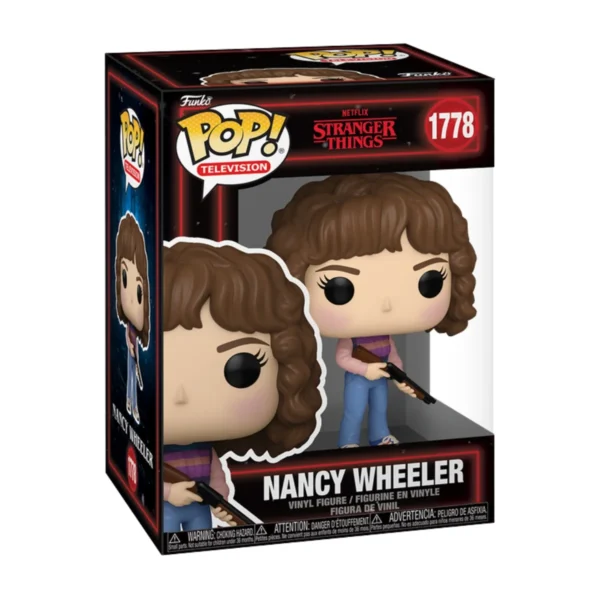 En esta imagen podemos ver el Funko Nancy Wheeler 1778 de Stranger Things, en esta figura destaca la presencia de una escopeta entre las manos de la personaje.