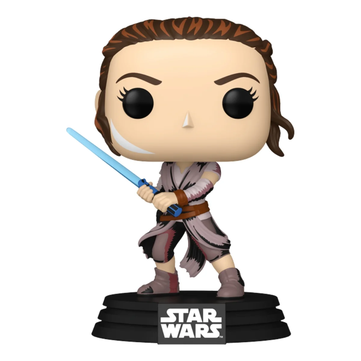 En esta imagen podemos ver el Funko Rey 805 SE de Star Wars, en la figura destaca la espada mágica que lleva la personaje en sus manos.